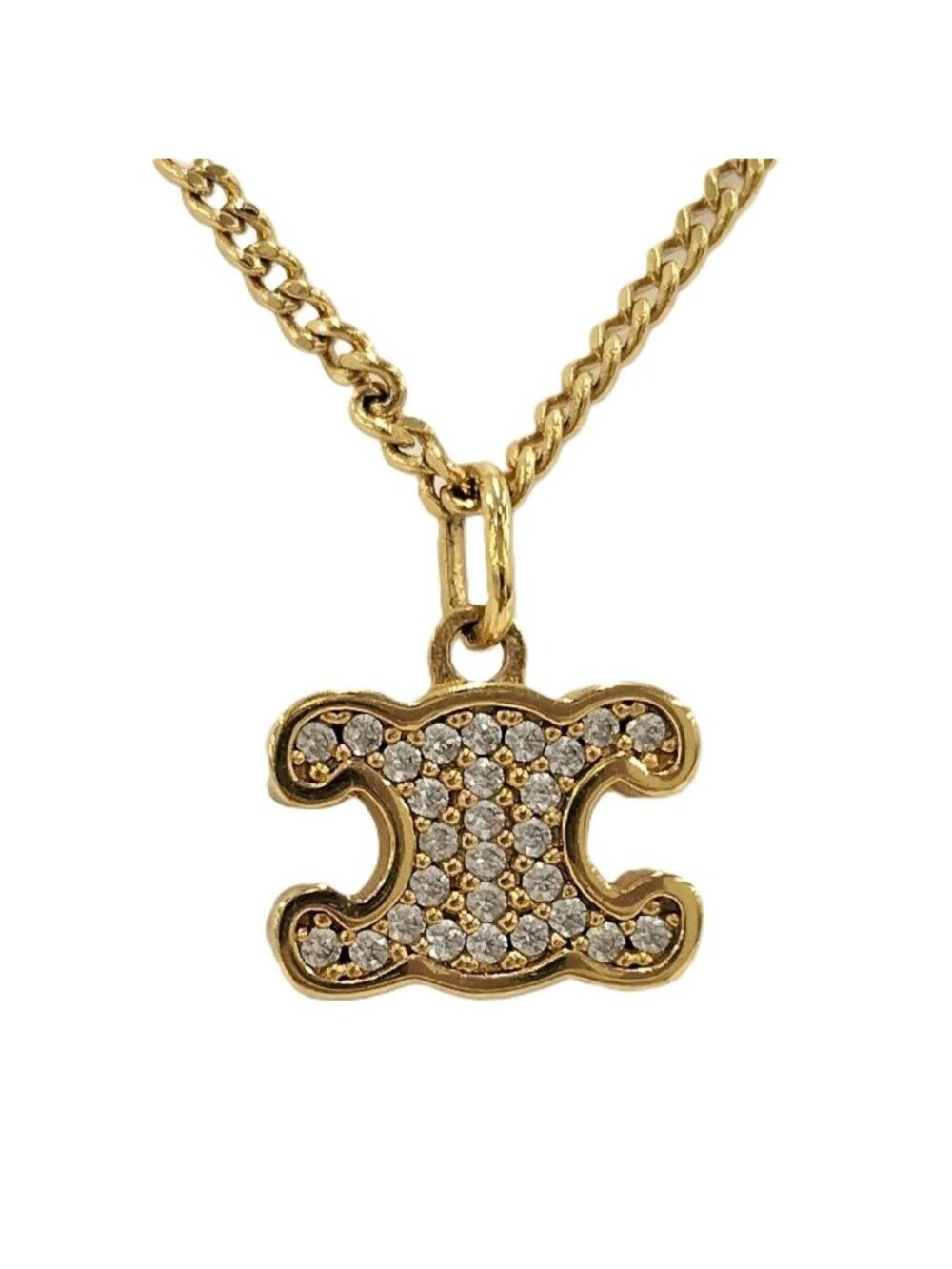 Celine Necklace Triomphe Rhinestone Plated Gold